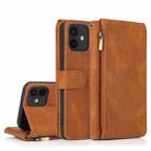 For iPhone 12 / 12 Pro Skin-feel Crazy Horse Texture Zipper Wallet Bag Horizontal Flip Leather Case with Holder & Card Slots & Wallet & Lanyard(Brown) - 1