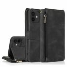 For iPhone 12 Pro Max Skin-feel Crazy Horse Texture Zipper Wallet Bag Horizontal Flip Leather Case with Holder & Card Slots & Wallet & Lanyard(Black) - 1