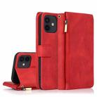 For iPhone 12 Pro Max Skin-feel Crazy Horse Texture Zipper Wallet Bag Horizontal Flip Leather Case with Holder & Card Slots & Wallet & Lanyard(Red) - 1