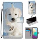 For Samsung Galaxy A02 / M02 Coloured Drawing Cross Texture Horizontal Flip PU Leather Case with Holder & Card Slots & Wallet & Lanyard(Snow Puppy) - 1