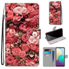 For Samsung Galaxy A02 / M02 Coloured Drawing Cross Texture Horizontal Flip PU Leather Case with Holder & Card Slots & Wallet & Lanyard(Pink Rose Garden) - 1