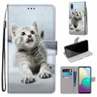 For Samsung Galaxy A02 / M02 Coloured Drawing Cross Texture Horizontal Flip PU Leather Case with Holder & Card Slots & Wallet & Lanyard(Small Gray Cat) - 1
