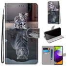 For Samsung Galaxy A52 5G / 4G Coloured Drawing Cross Texture Horizontal Flip PU Leather Case with Holder & Card Slots & Wallet & Lanyard(Cat Becomes Tiger) - 1