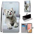 For Samsung Galaxy A72 5G / 4G Coloured Drawing Cross Texture Horizontal Flip PU Leather Case with Holder & Card Slots & Wallet & Lanyard(Small Gray Cat) - 1