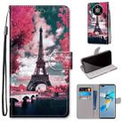 For Huawei Mate 40 Pro Coloured Drawing Cross Texture Horizontal Flip PU Leather Case with Holder & Card Slots & Wallet & Lanyard(Pink Flower Tower Bridge) - 1