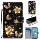 For Huawei Mate 40 Pro Coloured Drawing Cross Texture Horizontal Flip PU Leather Case with Holder & Card Slots & Wallet & Lanyard(Gold Diamond Butterfly) - 1