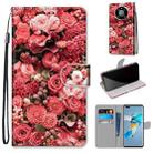 For Huawei Mate 40 Pro Coloured Drawing Cross Texture Horizontal Flip PU Leather Case with Holder & Card Slots & Wallet & Lanyard(Pink Rose Garden) - 1