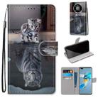 For Huawei Mate 40 Pro Coloured Drawing Cross Texture Horizontal Flip PU Leather Case with Holder & Card Slots & Wallet & Lanyard(Cat Becomes Tiger) - 1