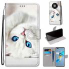 For Huawei Mate 40 Pro Coloured Drawing Cross Texture Horizontal Flip PU Leather Case with Holder & Card Slots & Wallet & Lanyard(White Kitten) - 1