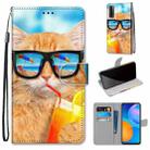 For Huawei P Smart 2021 / Y7a Coloured Drawing Cross Texture Horizontal Flip PU Leather Case with Holder & Card Slots & Wallet & Lanyard(Cat Drinking Soda) - 1