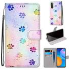 For Huawei P Smart 2021 / Y7a Coloured Drawing Cross Texture Horizontal Flip PU Leather Case with Holder & Card Slots & Wallet & Lanyard(Footprint Water Drops) - 1