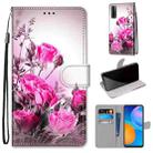 For Huawei P Smart 2021 / Y7a Coloured Drawing Cross Texture Horizontal Flip PU Leather Case with Holder & Card Slots & Wallet & Lanyard(Wild Rose) - 1