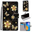 For Huawei P Smart 2021 / Y7a Coloured Drawing Cross Texture Horizontal Flip PU Leather Case with Holder & Card Slots & Wallet & Lanyard(Gold Diamond Butterfly) - 1