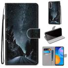 For Huawei P Smart 2021 / Y7a Coloured Drawing Cross Texture Horizontal Flip PU Leather Case with Holder & Card Slots & Wallet & Lanyard(Mountain Road Starry Sky) - 1