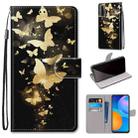 For Huawei P Smart 2021 / Y7a Coloured Drawing Cross Texture Horizontal Flip PU Leather Case with Holder & Card Slots & Wallet & Lanyard(Golden Butterfly Group) - 1