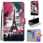 For Huawei Y9a Coloured Drawing Cross Texture Horizontal Flip PU Leather Case with Holder & Card Slots & Wallet & Lanyard(Pink Flower Tower Bridge) - 1