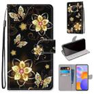 For Huawei Y9a Coloured Drawing Cross Texture Horizontal Flip PU Leather Case with Holder & Card Slots & Wallet & Lanyard(Gold Diamond Butterfly) - 1