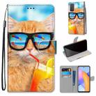 For Honor 10X Lite Coloured Drawing Cross Texture Horizontal Flip PU Leather Case with Holder & Card Slots & Wallet & Lanyard(Cat Drinking Soda) - 1