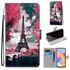 For Honor 10X Lite Coloured Drawing Cross Texture Horizontal Flip PU Leather Case with Holder & Card Slots & Wallet & Lanyard(Pink Flower Tower Bridge) - 1
