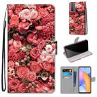 For Honor 10X Lite Coloured Drawing Cross Texture Horizontal Flip PU Leather Case with Holder & Card Slots & Wallet & Lanyard(Pink Rose Garden) - 1