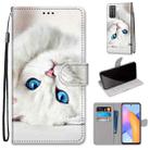 For Honor 10X Lite Coloured Drawing Cross Texture Horizontal Flip PU Leather Case with Holder & Card Slots & Wallet & Lanyard(White Kitten) - 1