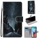 For Motorola Moto E7 Coloured Drawing Cross Texture Horizontal Flip PU Leather Case with Holder & Card Slots & Wallet & Lanyard(Mountain Road Starry Sky) - 1