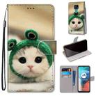 For Motorola Moto E7 Coloured Drawing Cross Texture Horizontal Flip PU Leather Case with Holder & Card Slots & Wallet & Lanyard(Frog Kitten) - 1