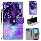 For Motorola Moto E7 Coloured Drawing Cross Texture Horizontal Flip PU Leather Case with Holder & Card Slots & Wallet & Lanyard(Tiger Drinking Water) - 1