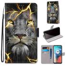 For Motorola Moto E7 Coloured Drawing Cross Texture Horizontal Flip PU Leather Case with Holder & Card Slots & Wallet & Lanyard(Fission Lion) - 1