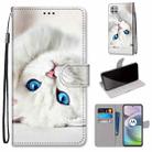 For Motorola Moto G 5G Coloured Drawing Cross Texture Horizontal Flip PU Leather Case with Holder & Card Slots & Wallet & Lanyard(White Kitten) - 1