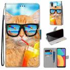 For Alcatel 1L (2021) Coloured Drawing Cross Texture Horizontal Flip PU Leather Case with Holder & Card Slots & Wallet & Lanyard(Cat Drinking Soda) - 1