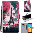 For Alcatel 1L (2021) Coloured Drawing Cross Texture Horizontal Flip PU Leather Case with Holder & Card Slots & Wallet & Lanyard(Pink Flower Tower Bridge) - 1