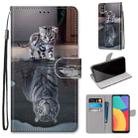For Alcatel 1L (2021) Coloured Drawing Cross Texture Horizontal Flip PU Leather Case with Holder & Card Slots & Wallet & Lanyard(Cat Becomes Tiger) - 1