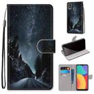 For Alcatel 1L (2021) Coloured Drawing Cross Texture Horizontal Flip PU Leather Case with Holder & Card Slots & Wallet & Lanyard(Mountain Road Starry Sky) - 1