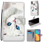 For Alcatel 1L (2021) Coloured Drawing Cross Texture Horizontal Flip PU Leather Case with Holder & Card Slots & Wallet & Lanyard(White Kitten) - 1