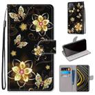 For Xiaomi Poco M3 Coloured Drawing Cross Texture Horizontal Flip PU Leather Case with Holder & Card Slots & Wallet & Lanyard(Gold Diamond Butterfly) - 1