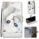 For Xiaomi Poco M3 Coloured Drawing Cross Texture Horizontal Flip PU Leather Case with Holder & Card Slots & Wallet & Lanyard(White Kitten) - 1