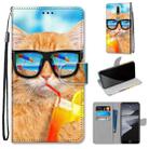 For Nokia 2.4 Coloured Drawing Cross Texture Horizontal Flip PU Leather Case with Holder & Card Slots & Wallet & Lanyard(Cat Drinking Soda) - 1