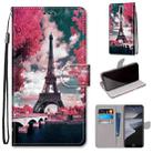 For Nokia 2.4 Coloured Drawing Cross Texture Horizontal Flip PU Leather Case with Holder & Card Slots & Wallet & Lanyard(Pink Flower Tower Bridge) - 1