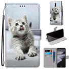 For Nokia 2.4 Coloured Drawing Cross Texture Horizontal Flip PU Leather Case with Holder & Card Slots & Wallet & Lanyard(Small Gray Cat) - 1