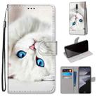 For Nokia 2.4 Coloured Drawing Cross Texture Horizontal Flip PU Leather Case with Holder & Card Slots & Wallet & Lanyard(White Kitten) - 1
