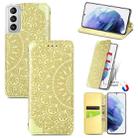 For Samsung Galaxy S21 5G Blooming Mandala Embossed Pattern Magnetic Horizontal Flip Leather Case with Holder & Card Slots & Wallet(Yellow) - 1