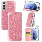 For Samsung Galaxy S21 5G Blooming Mandala Embossed Pattern Magnetic Horizontal Flip Leather Case with Holder & Card Slots & Wallet(Pink) - 1