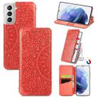 For Samsung Galaxy S21 5G Blooming Mandala Embossed Pattern Magnetic Horizontal Flip Leather Case with Holder & Card Slots & Wallet(Red) - 1