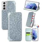 For Samsung Galaxy S21 5G Blooming Mandala Embossed Pattern Magnetic Horizontal Flip Leather Case with Holder & Card Slots & Wallet(Grey) - 1