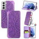 For Samsung Galaxy S21+ 5G Blooming Mandala Embossed Pattern Magnetic Horizontal Flip Leather Case with Holder & Card Slots & Wallet(Purple) - 1