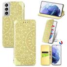 For Samsung Galaxy S21+ 5G Blooming Mandala Embossed Pattern Magnetic Horizontal Flip Leather Case with Holder & Card Slots & Wallet(Yellow) - 1