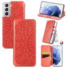 For Samsung Galaxy S21+ 5G Blooming Mandala Embossed Pattern Magnetic Horizontal Flip Leather Case with Holder & Card Slots & Wallet(Red) - 1