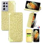 For Samsung Galaxy S21 Ultra 5G Blooming Mandala Embossed Pattern Magnetic Horizontal Flip Leather Case with Holder & Card Slots & Wallet(Yellow) - 1