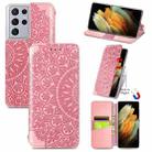 For Samsung Galaxy S21 Ultra 5G Blooming Mandala Embossed Pattern Magnetic Horizontal Flip Leather Case with Holder & Card Slots & Wallet(Pink) - 1